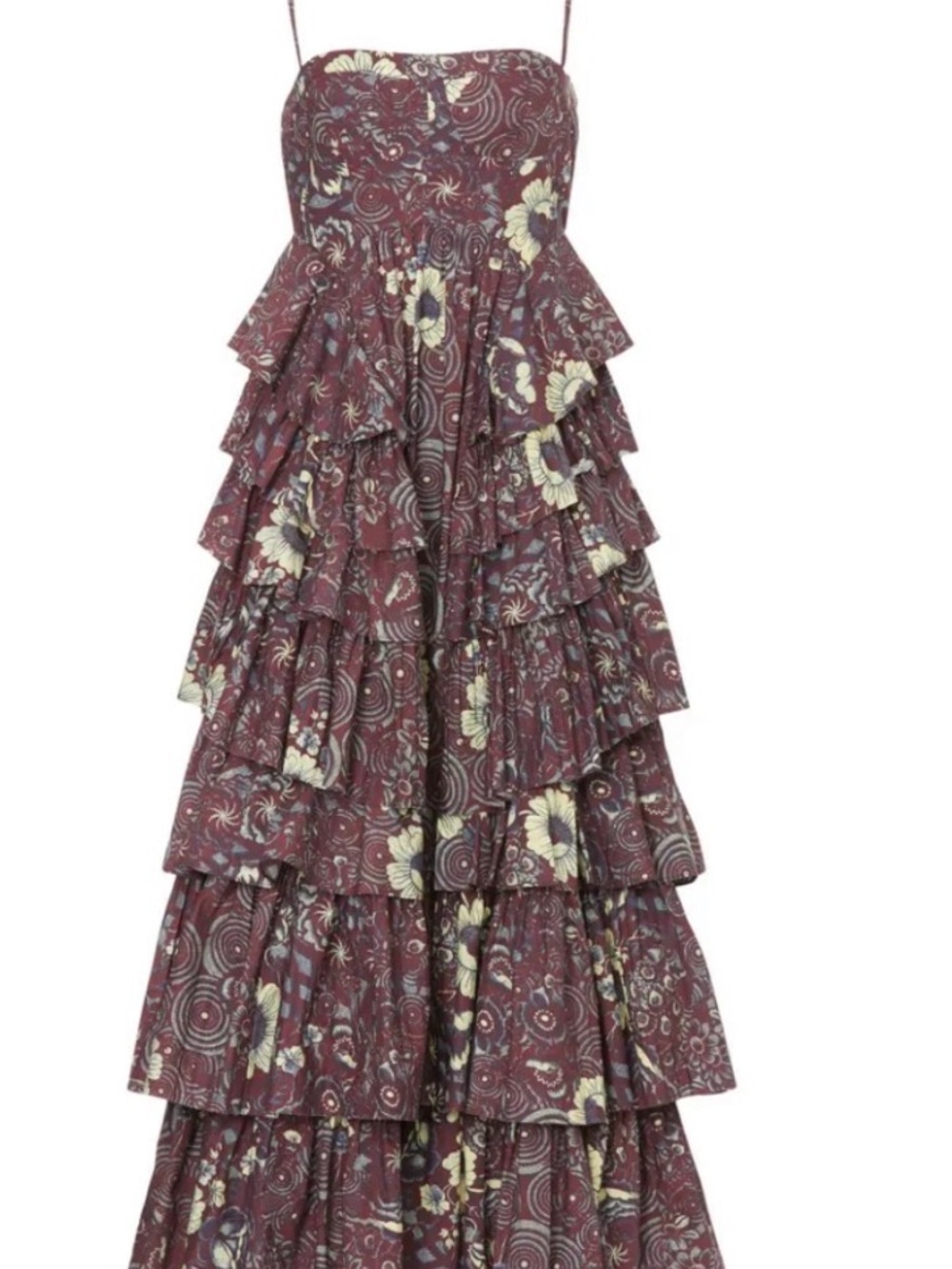 Ulla Johnson Burgundy Floral Tiered Maxi Dress
